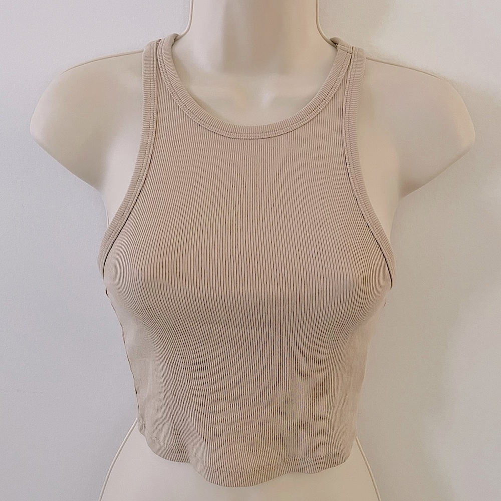 Zara ribbed racerback cropped nude tank womens Small tan summer basics nude